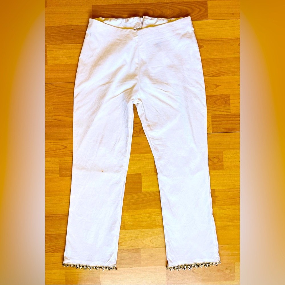 1990s 90s 2000s Forever 21 White Rhinestone Jewel Fringe Capri Pants
